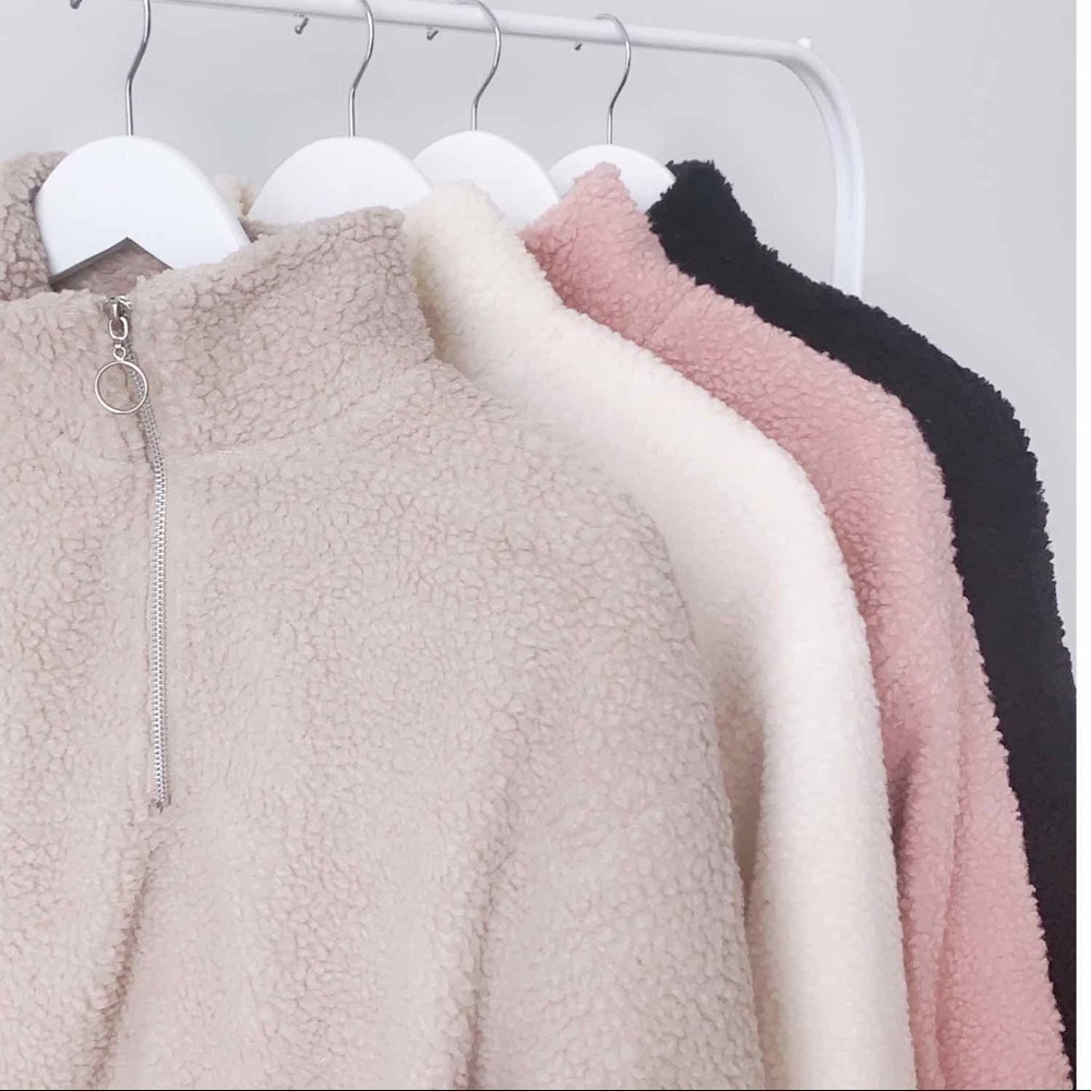 TEDDY SHEARLING QUARTER ZIP SWEATER - BLUSH - Picture 6 of 6